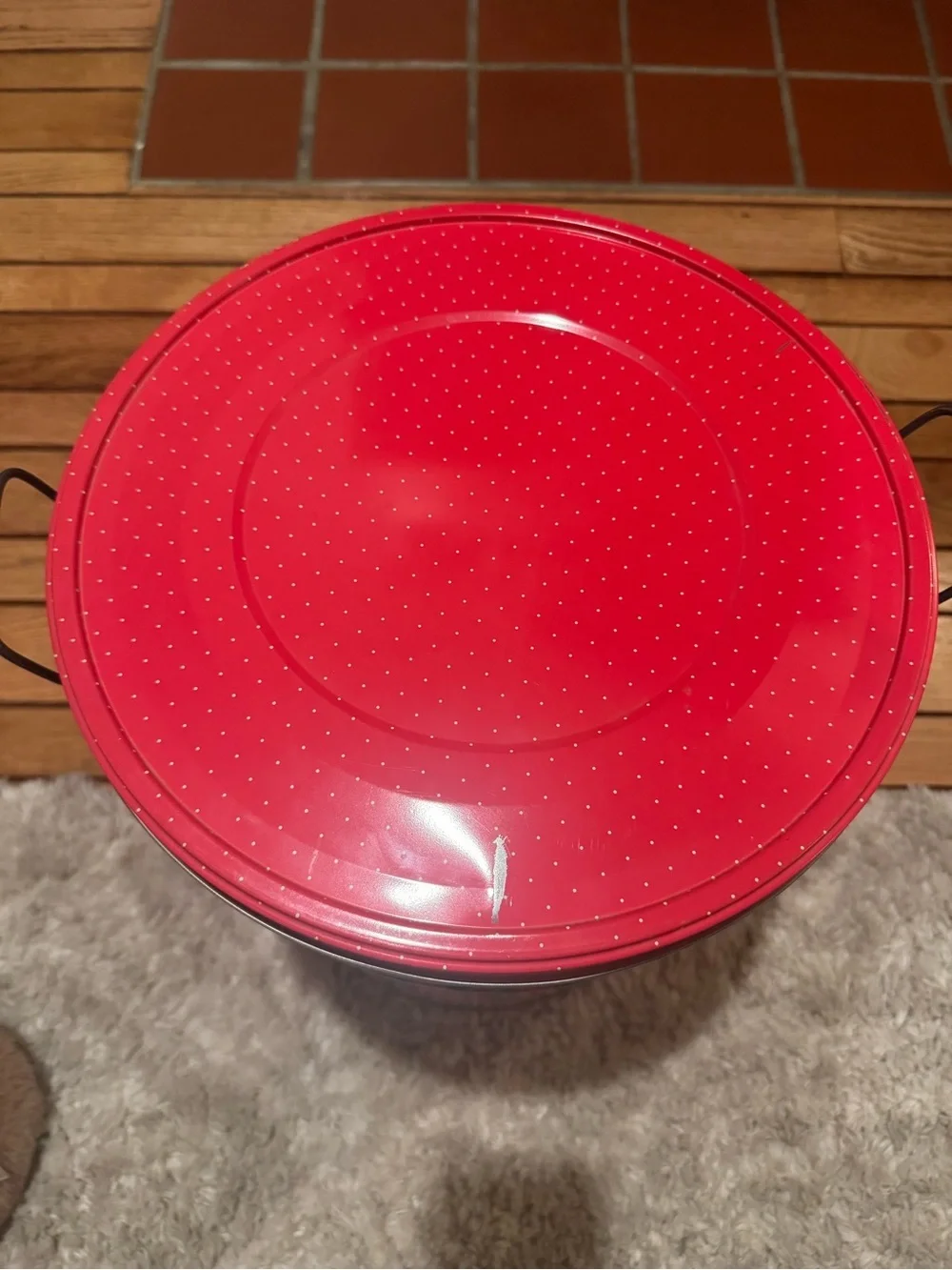 Red Plaid Decorative Storage Tin with Bow Accent